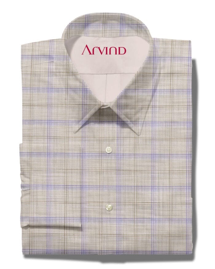 Arvind Light Brown Shirt with Lavender Checks Shirt