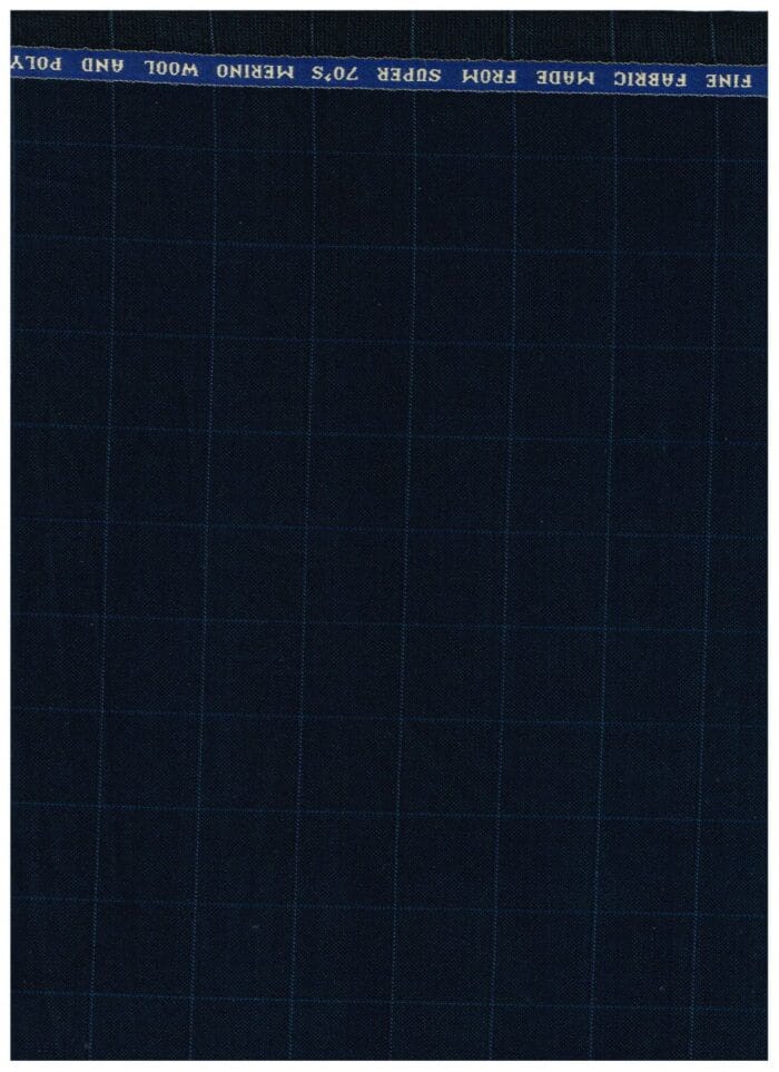 Raymond Self Checks Navy Blue Polywool Suiting Fabric